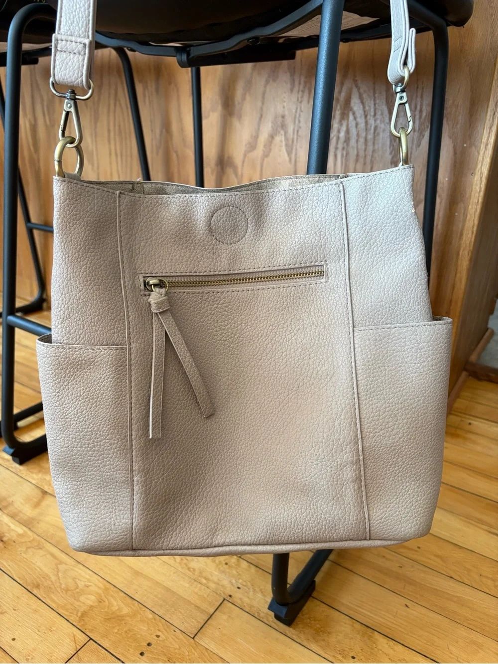 Pebble Leather Taupe Hobo Bag with Removable Pouch